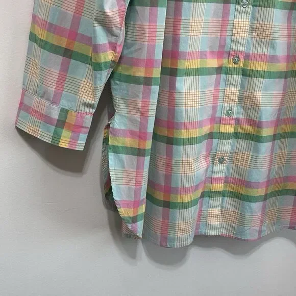 Crown & Ivy Top Blouse 2X Plus Roll Tab Sleeve Button Front‎ Easter Pastel NEW - Picture 5 of 10